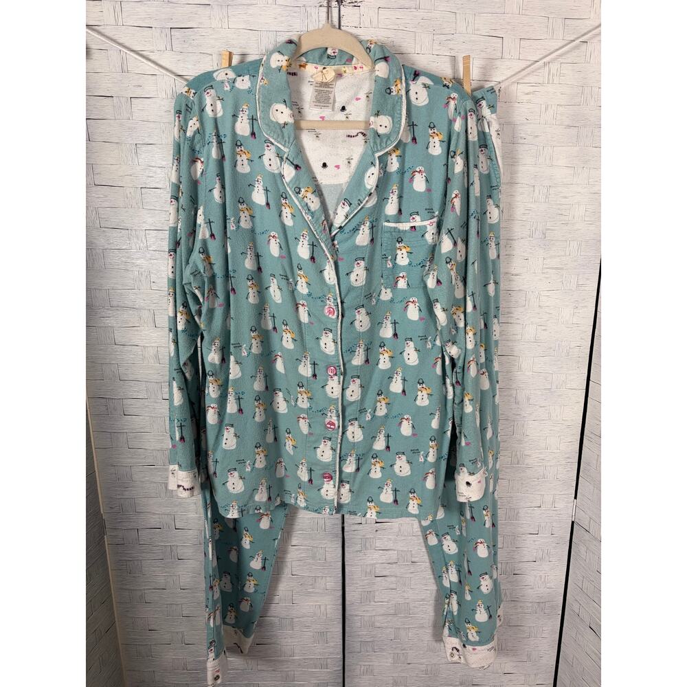 Munki Munki women’s pajamas flannel cozycore snowman pockets winter Christmas
